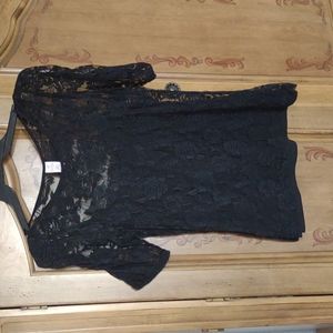Black Lace double layered short sleeved top. Large